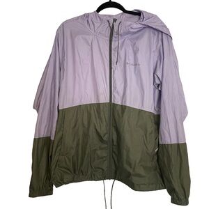 Columbia Rain Full Zip Jacket Windbreaker Hooded Packable Purple/Green